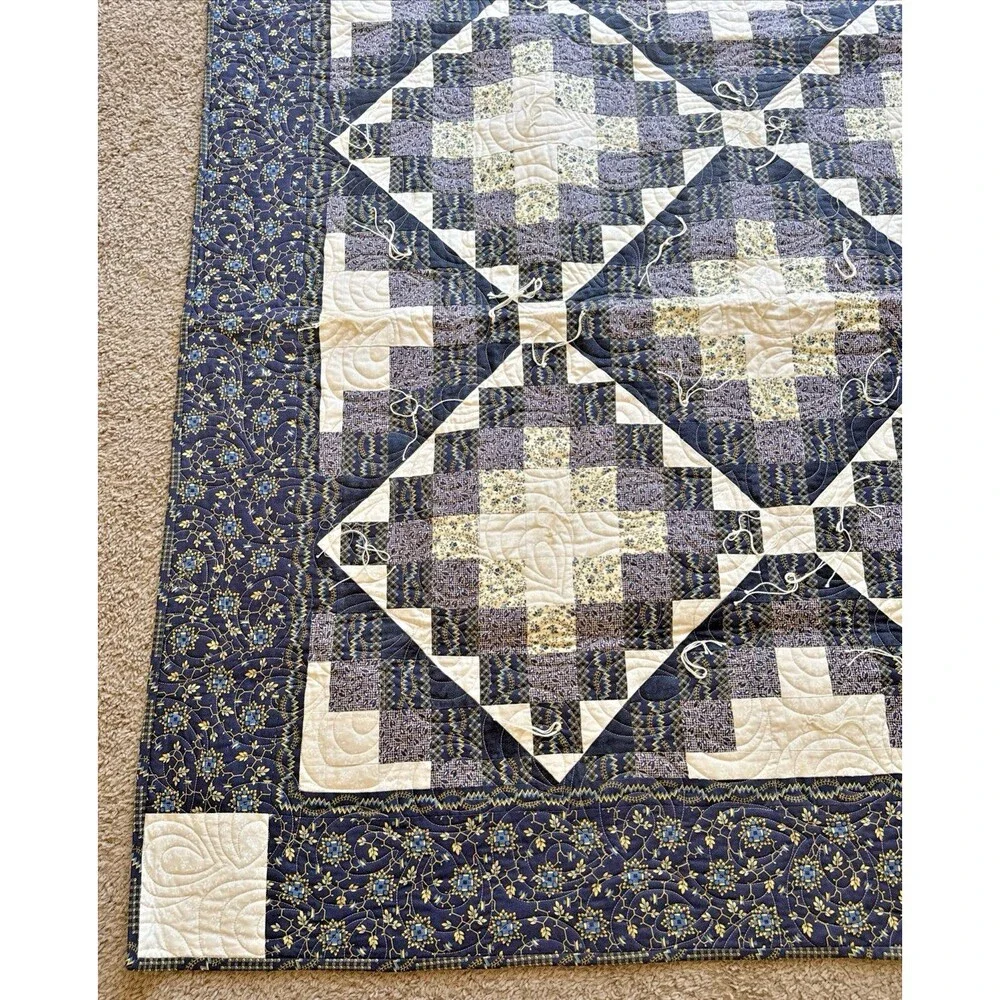 Vintage Style Handmade Prayer Qulit Patchwork Quilt Shades of Blue 50
